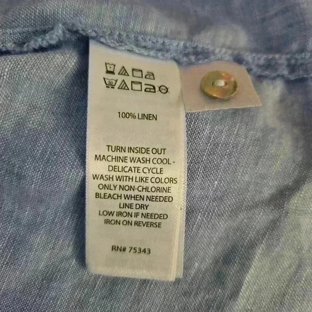 Sigrid Olsen Blue 100% Linen Chambray Button Up B… - image 7